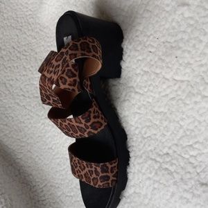 Steve Madden Haidar Block Platform Heels Sandals Size 8 Cheetah Print Y2K